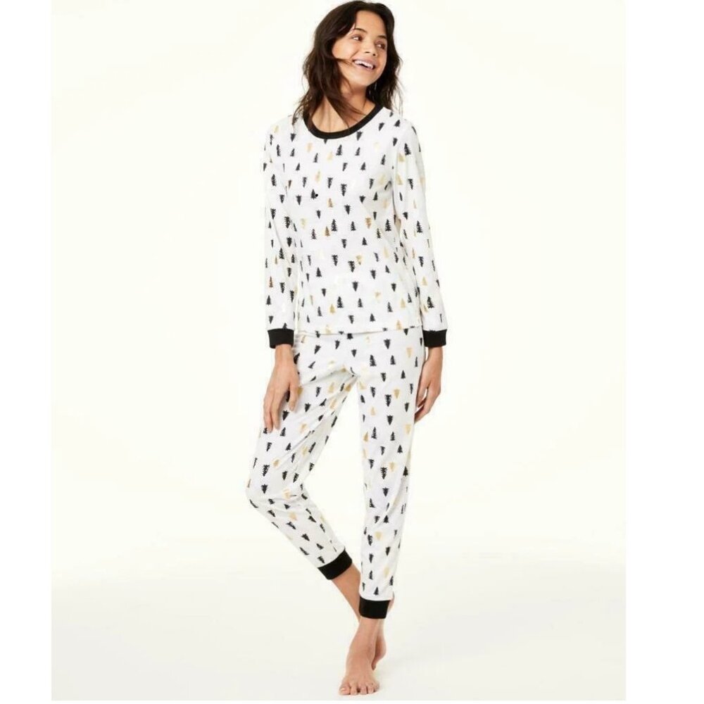 Family Pajamas Unisex Kids Boys or Girls 2-Piece Holiday PJ Set, White Trees